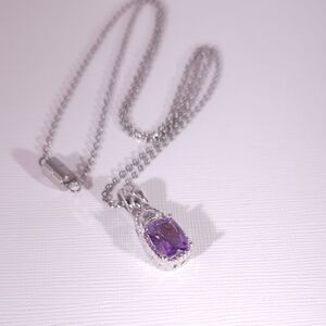 Amethyst Rose de France Pendant Necklace & Stainless Steel Chain